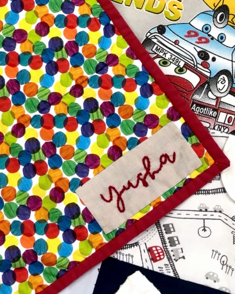 Hand-stitched name/date for quilts and dolls